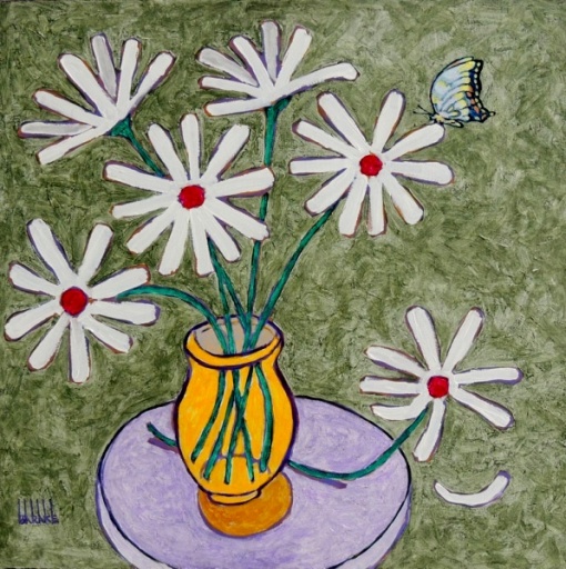 Cláudio BARAKE, Margarida e borboleta - acrílica sobre tela - 60x60 cm acie 2009