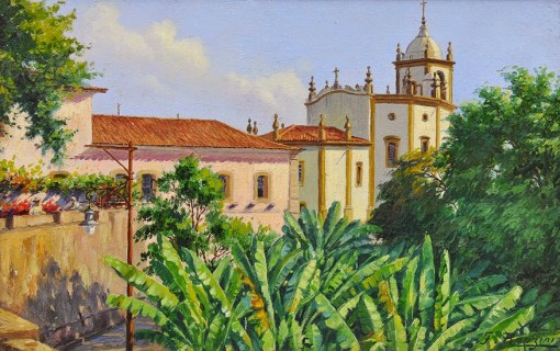 FELISBERTO RANZINI - Igreja da Flória do Outeiro - Óleo sobre madeira - 25 x 39