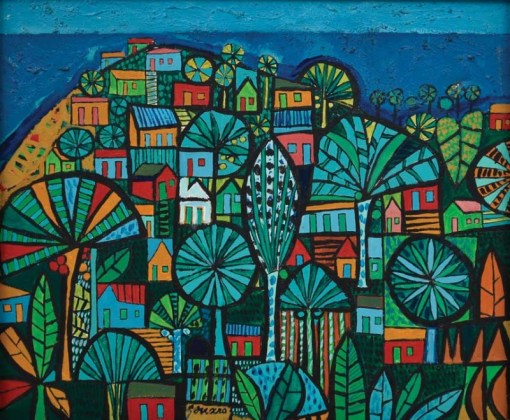 GENARO DE CARVALHO (1926-1971) -Casario e Vegetação Tropical em Salvador - BA, óleo s tela, 37 X 45