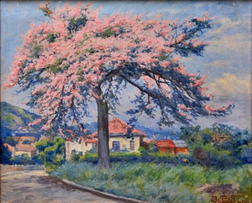 JOÃO BATISTA DE PAULA FONSECA (1889 - 1960). Paineira em Flor, óleo stela, 54 x 66. Assinado e datado (1945