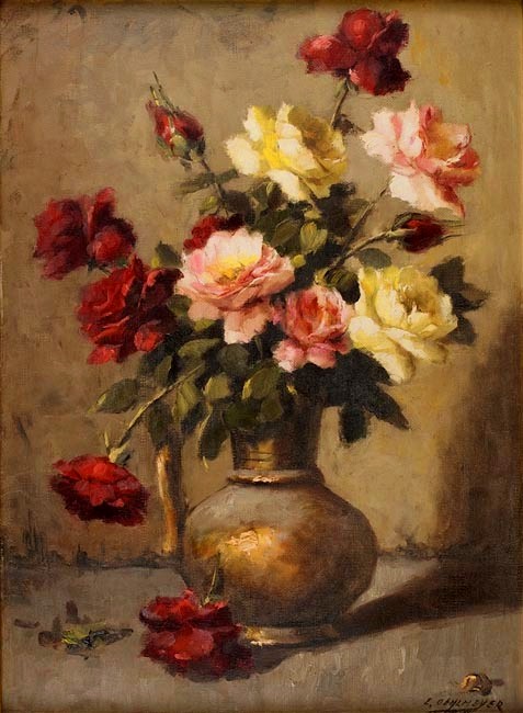 Oehlmayer,Vaso de flores, Óleo sobre Eucatex, 74 x 55 cm.