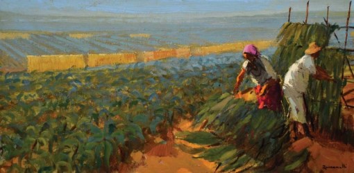 ROMANELLI, ARMANDO (1945) - A colheita de fumo, óleo s tela, 35 x 70. Assinado no c.i.d. e datado (1984)