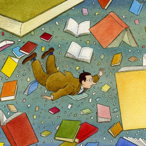 Volando entre libros (ilustración de Cecco Mariniello