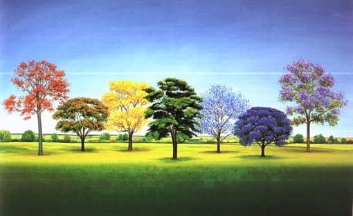 antonio peticov, seven trees, 100 x 161cm ost