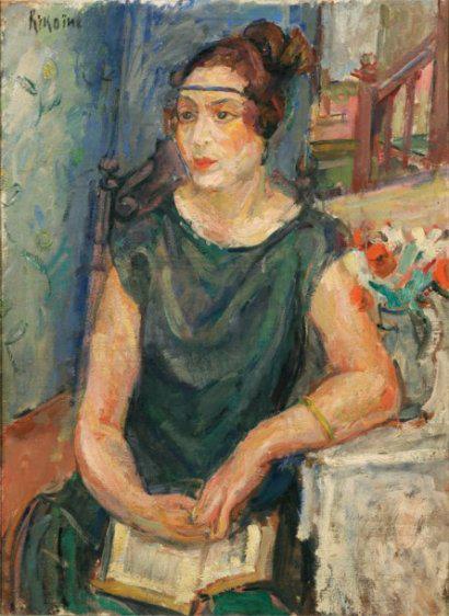 KIKOINE-Michel-3Michel KIKOINE (1892-1968) Portrait de Madame Socolovert Huile sur toile signée en haut à gauche. (Rentoilage). 73 x 54 cm