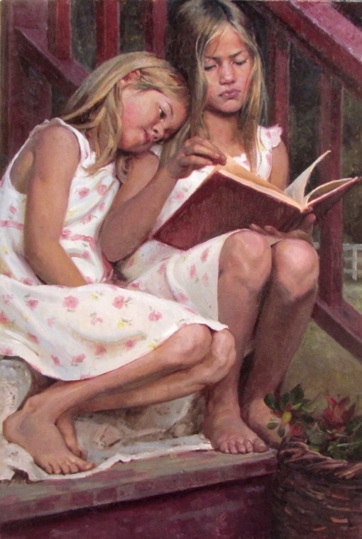 Leitura de verão .Albin Veselka, Óleo sobre tela, 90 x 60 cm