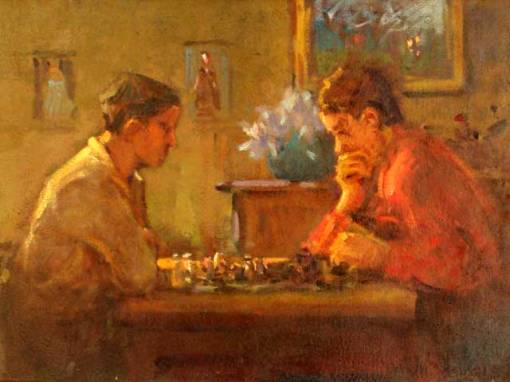 Menase Waidergorn (1927),Jogadores de xadrez, ost,30x40cm