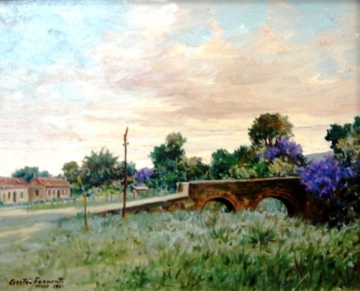 GASTÃO FORMENTI - 1894-1974 - Paisagem mineira , o.s.e. - 0,32 x 0,40 - Assinado, datado 1961 e localizado Minas cie.