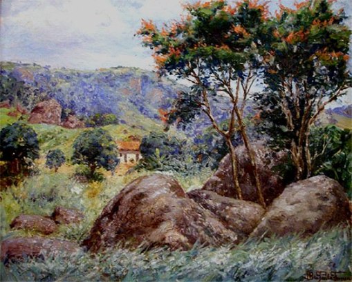 JOÃO BATISTA DE P PAULA FONSECA (1889 -1960) Paisagem, 1952, ost,- 60 x 72 cm