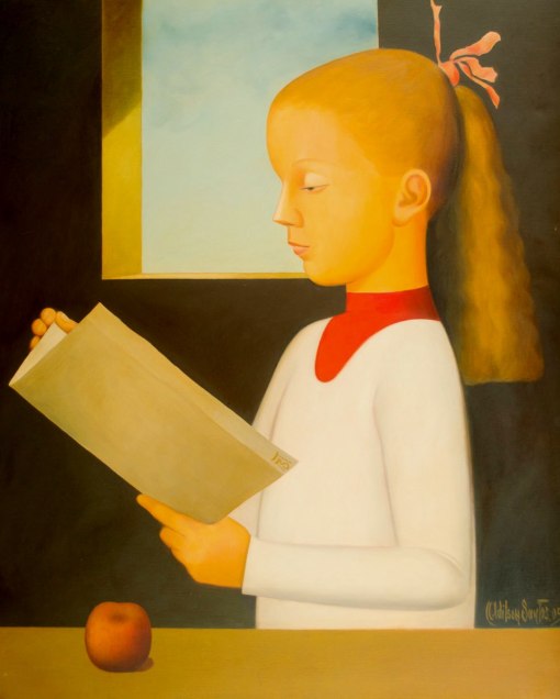 ADILSON SANTOS - (Brasil,1944)Menina lendo uma carta - óleo sobre tela - 81 x 65 cm - 2005