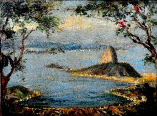 ARAUJO LIMA - Baia da Guanabara, vista do Morro Dona Marta óleo sobre tela, 32X44cm