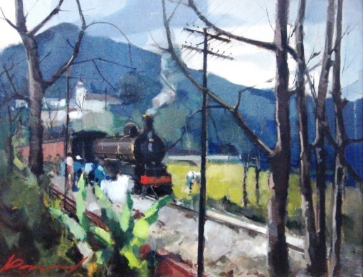 ARMÍNIO PASCUAL (1920) Trem, óleo sobre madeira industrializada - 49 x 64.