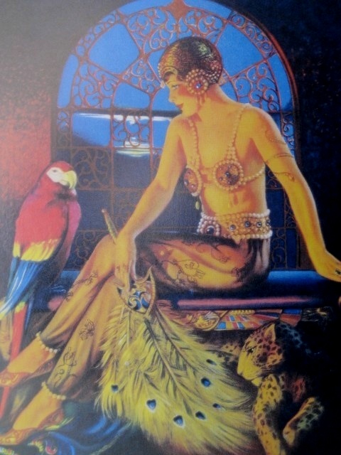BILLY DEVORSS PINUP GIRL ART DECO FLAPPER BEAUTY WITH PARROT