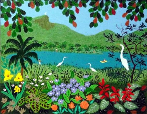 Lucia de Lima, garças na lagoa, acrílicast.