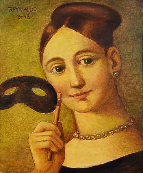 REYNALDO Fonseca (1925) Figura com máscara, o.s.t. - 46 x 38 cm. Ass. e dat. 2006