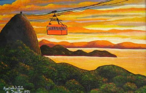 Agostinho Batista de Freitas (1927-1997) “Bondinho do Pão de Açúcar” (1974) Óleo sobre tela 42 x 64 cm.