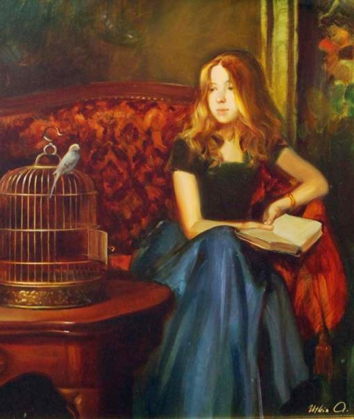 Alexander Utkin (Russia, contemporâneo) Pássaro em gaiola de ouro, ost, 61x51cm