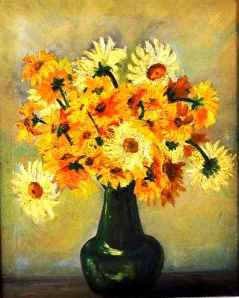 CANDIDA GUSMÃO (grupo Bernardelli) - vaso de flores, óleo sobre tela, 46X38cm.