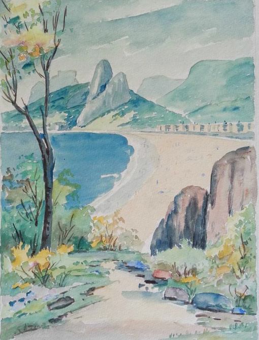 paulo-gagarin-praia-do-leblon-aquarela-, 1959, 28 x 36 cm