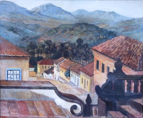 OLDACK DE FREITAS- Tiradentes. Óleo sobre tela, 53 x 65 cm. Assinado no canto inferior direito 1960.