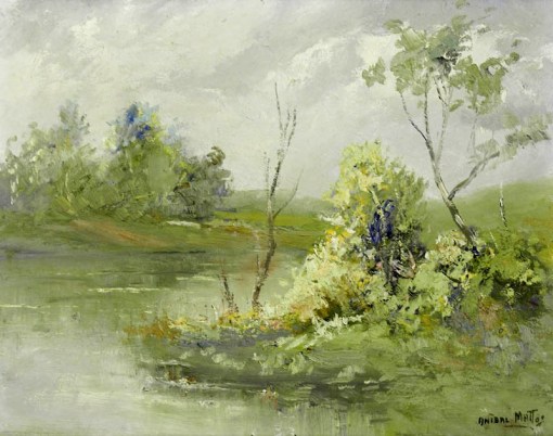 Aníbal Mattos, Paisagem com rio, ose, 35 x 45 cm