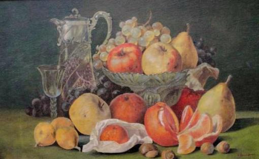 C. AMAZONAS, óleo sobre tela, representando natureza morta, medindo 59 x 36 cm.