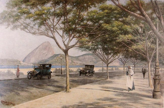 GUSTAVO DALL'ARA - Praia do Flamengo. Óleo sobre tela - 59,5 x 90,5 - 1917