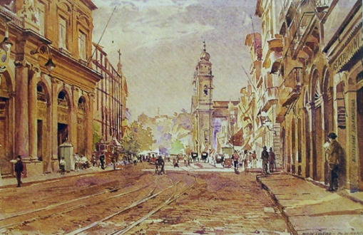 BRENNO TREIDLER - Rua Primeiro de Março, RJ, 1895 - aquarela - 23,3 x 35
