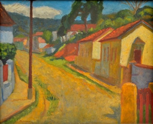 JOSE MORAES (Rio 1921 - 2003 São Paulo) - Paisagem de Matias Barbosa, O.S.T, assinado no canto inferior esquerdo e datado de 1948, med 38 x 46 cm
