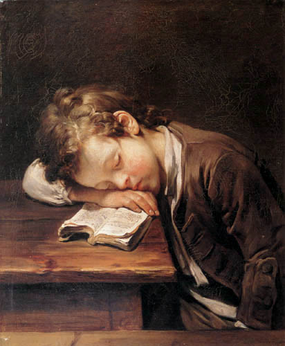 Jean-Baptiste Greuze, um aluno que dorme, 1755, ost 54 x 65 cm ,