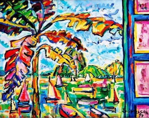 Carlos H Sorensen (1928-2008), Tropical, 1994, encaustica sobre tela 40x50 cm