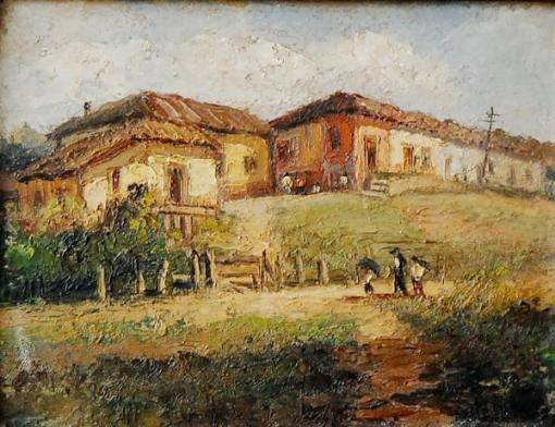DELLA MONICA - Paisagem rural Óleo sobre madeira ,31,10 x 37,30