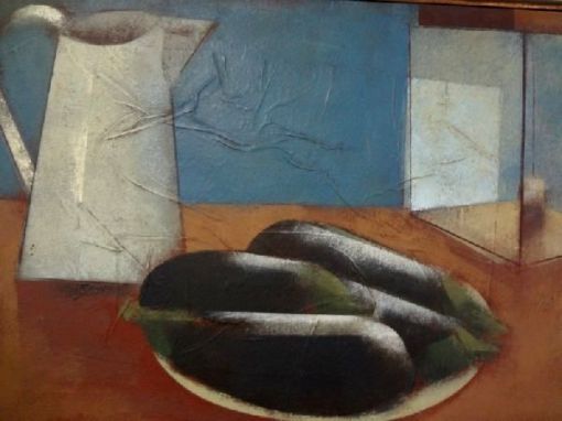SCLIAR, Carlos (1920 - 2001)As Berinjelas, Jarra e Lampião, o.s.m. - 37 x 56 cm. Ass. dat. 95