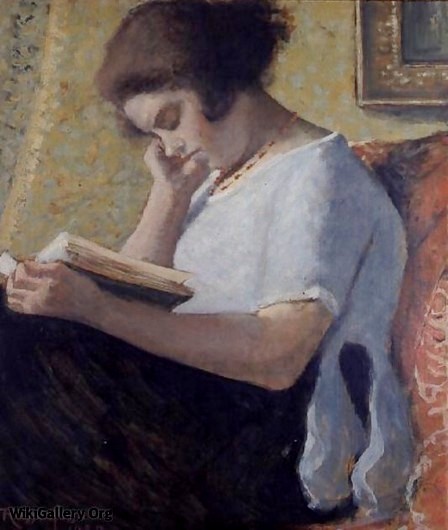 Armand Rassenfosse (Bélgica, 1862-1934)Leitura, c. 1925, ospapelão