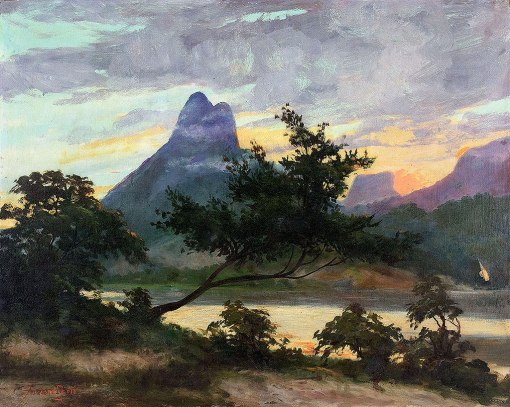 AUGUSTE Petit,Lagoa Rodrigo de Freitas,óleo stela, 71 x 89 cm