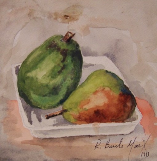 BURLE MARX, Roberto Burle Marx, Natureza Morta. Técnica mista sobre cartão, 17 X 17 cm. datado 1973. Assinado no canto inferior direito