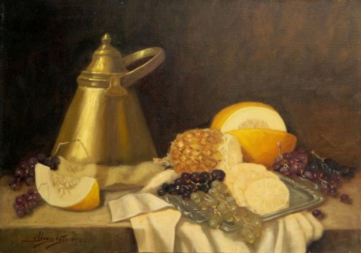 Clóvis Pescio - Natureza Morta - Óleo sobre tela - acie - datado de 1999 - 50x70cm