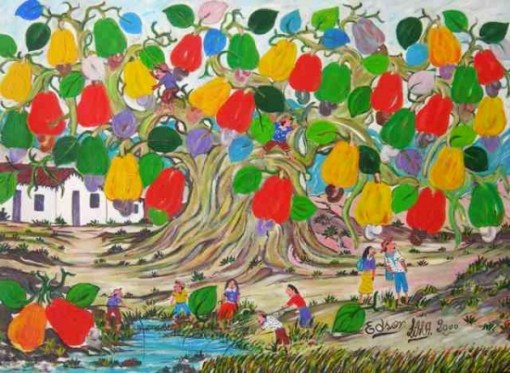 Edson Lima (1936-2000) - Cajueiro e lazer - Óleo sobre tela - 50 x 67 cm - 2000