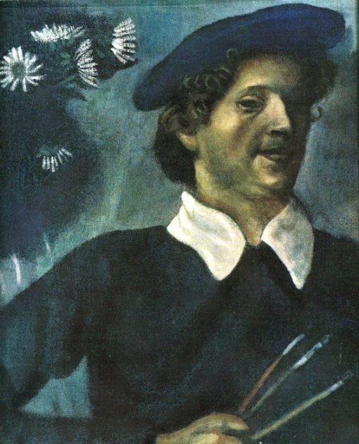 Marc Chagall. Self-Portrait with Brushes. (Autoportrait). 1909.