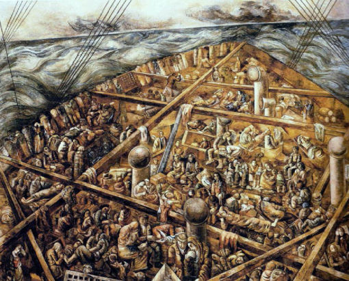 navio-de-emigrantes, , de Lasar Segall (1939-41), pintura a óleo com areia sobre tela, 230 x 275 cm