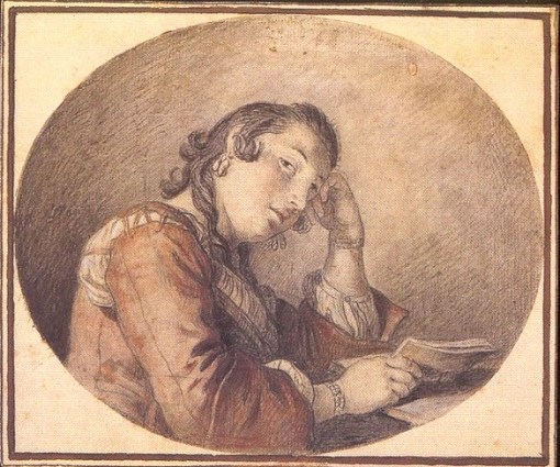 Pietro Rotari (Verona, 1707-1762) -- Jovem lendo,sanguinea e bico de pena sobre papel. 13 x 15 cmMuseu de Castelvecchio Verona