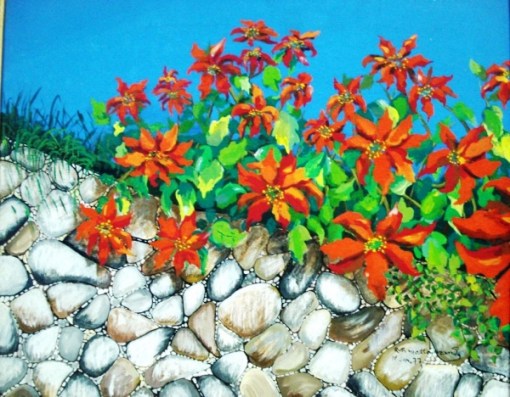 Ruth MOTTA GRANDE, OST, Flores no Muro, med. 36x41cm. Ass. CID. Datado 77.