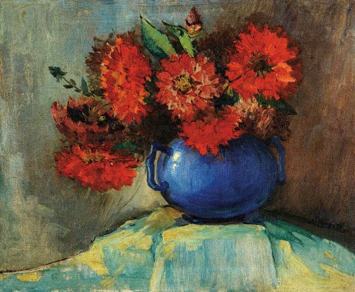 SYLVIO PINTO,Jarro com Flores vermelhas,ost, dec. 1940, 45 x 55cm