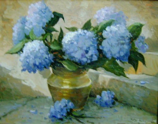 Egenolf Theilacker (Brasil,SC, 1941) hortensias, ost, 40 x 50 cm