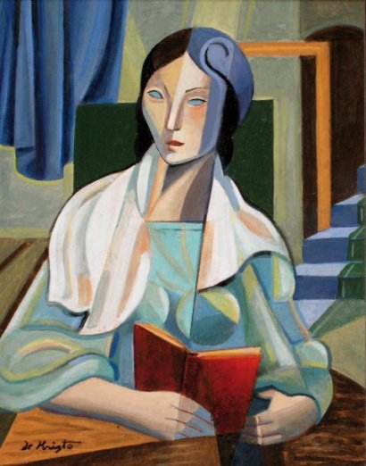 Bela de Kristo Florence lendo,c. 1965,Bela de Kristo (Hungria, 1920-2006),ost, 28 x 24cm