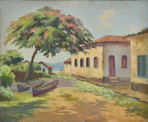 ANTENOR FINATTI (SÃO PAULO, 1923). Dia de Sol em Praia de Angra dos Reis, óleo s tela, 60 X 73. Assinado e datado (1959