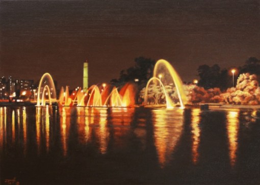 Carlos Eduardo Zornoff - Fontes do Ibirapuera - Óleo sobre tela 50x70 cm - 2014 - Assinado no canto inferior esquerdo