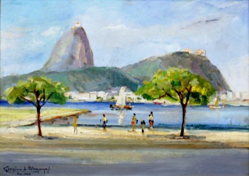 GEORGINA DE ALBUQUERQUE (1885 - 1962) Vista para o morro do Pão de Açucar, o.s.t. - 33 x 47. Assinado, localizado Rio e datado 1959