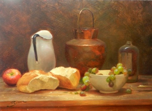 RONALDO BONER JUNIOR,(Brasil, 1974) Natureza Morta, óleo sobre tela, medindo 50 cm x 70 cm, assinado no canto inferior esquerdo