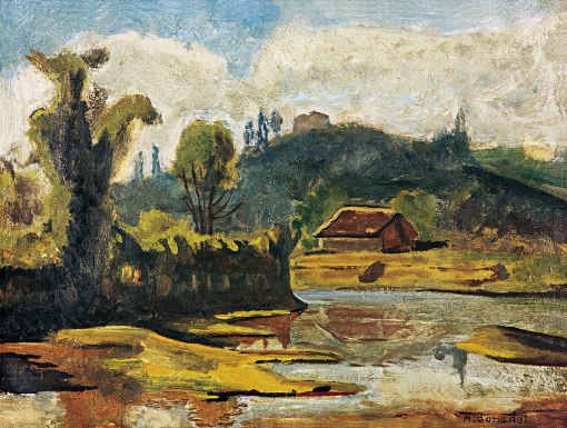 BONADEI, Aldo,Paisagem,óleo s cartão,(década de 1940)37 x 48 cm